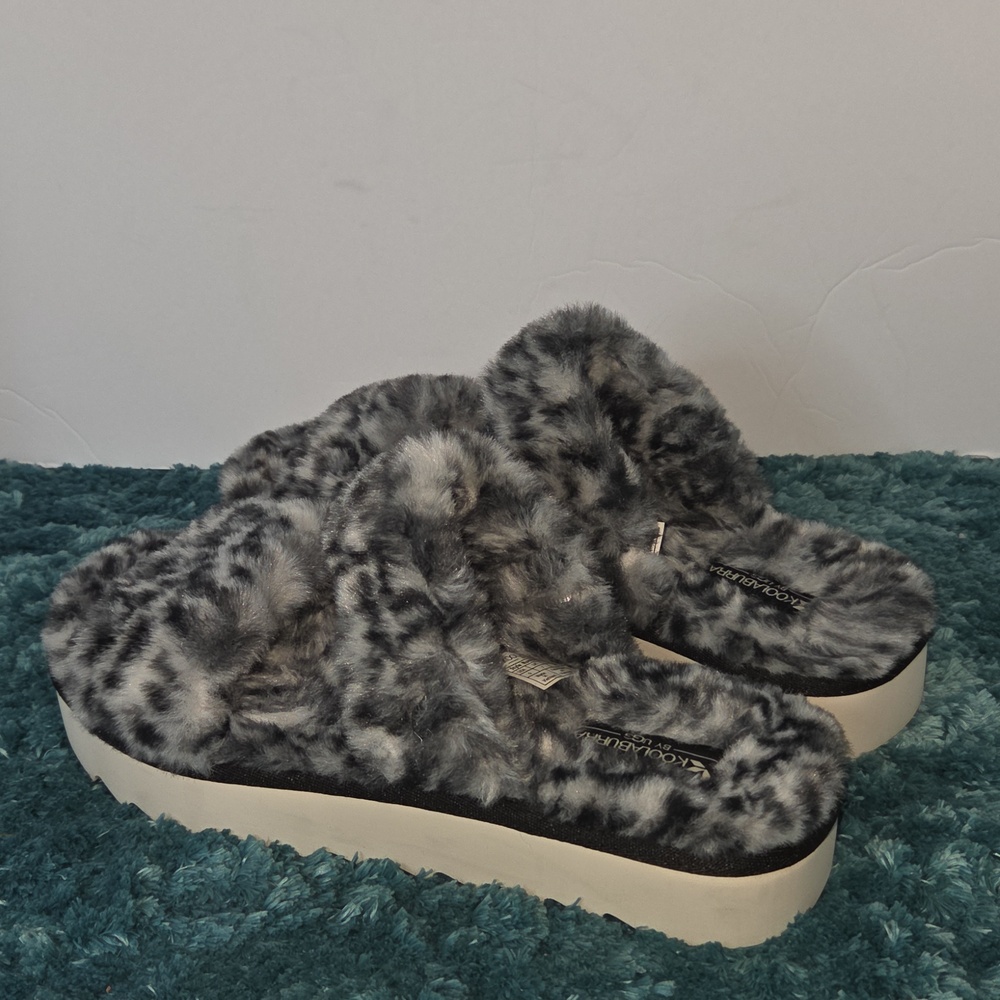 Koolaburra By Ugg Gray Faux Fur Slide Slippers Size 9